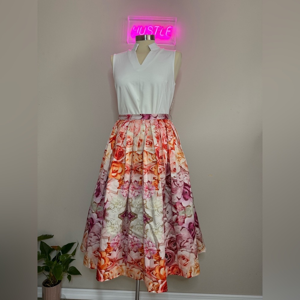 Chicwish Floral A-Line Skirt - Pink and Orange